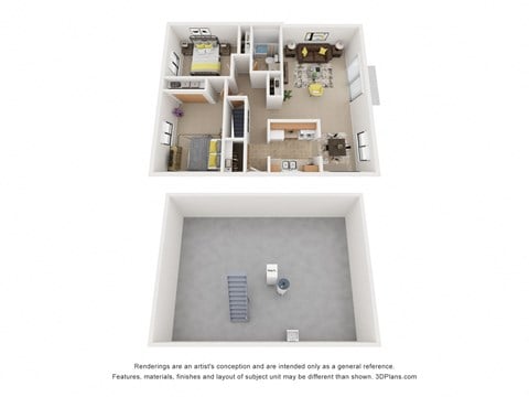Floor plan for 2 beds, 1 bath, 913 sqft